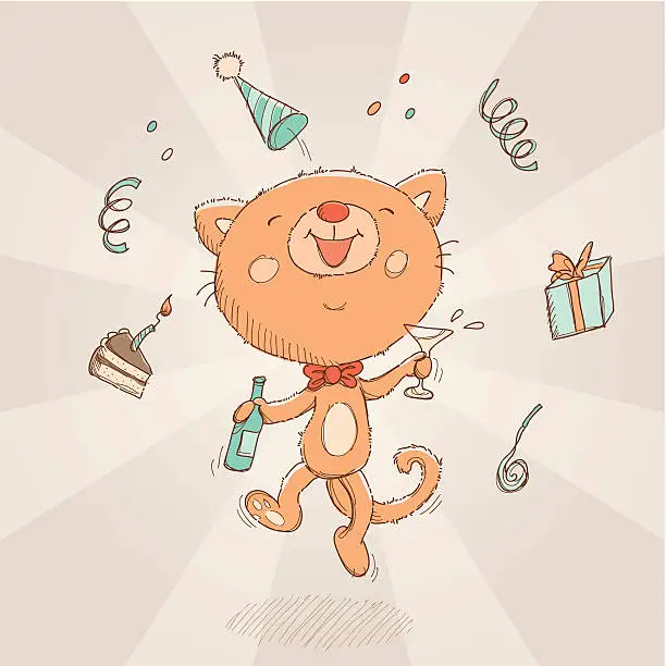 Vector illustration of Happy Birthday cat card