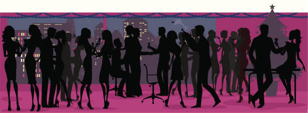 office party-silhouette - toast party silhouette people stock-grafiken, -clipart, -cartoons und -symbole