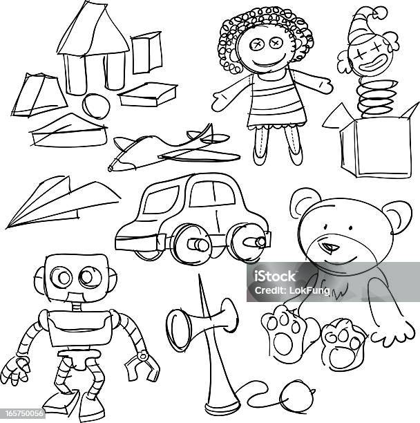 Doodles In Black And White Of Toys Collection Stock Illustration - Download Image Now - Doll, Illustration, Doodle