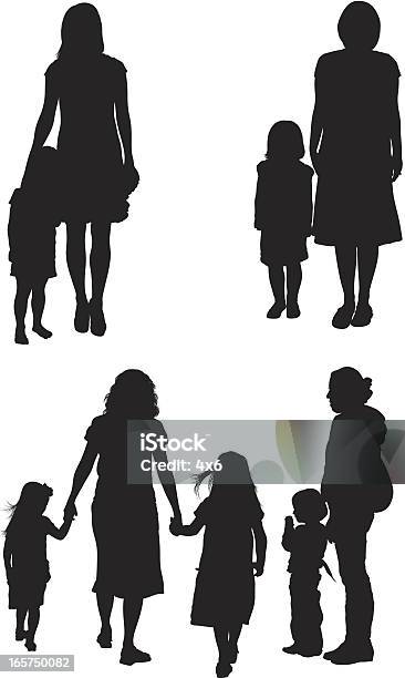 Mothers With Their Children Stock Illustration - Download Image Now - In Silhouette, Mother, Child