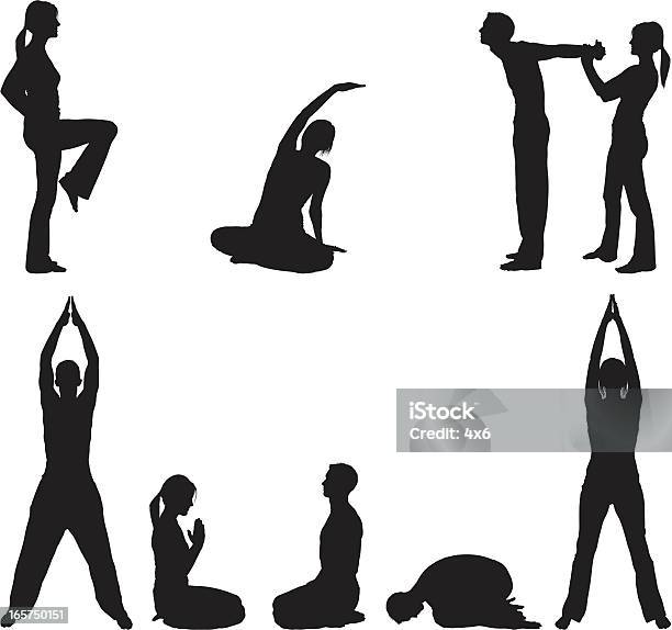 Souple Couple Étirement Et De Yoga Vecteurs libres de droits et plus d'images vectorielles de Maître de yoga - Maître de yoga, Queue-de-cheval, Yoga