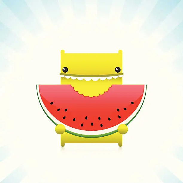 Vector illustration of Cute Character Bites Sweet Delicious Red Watermelon