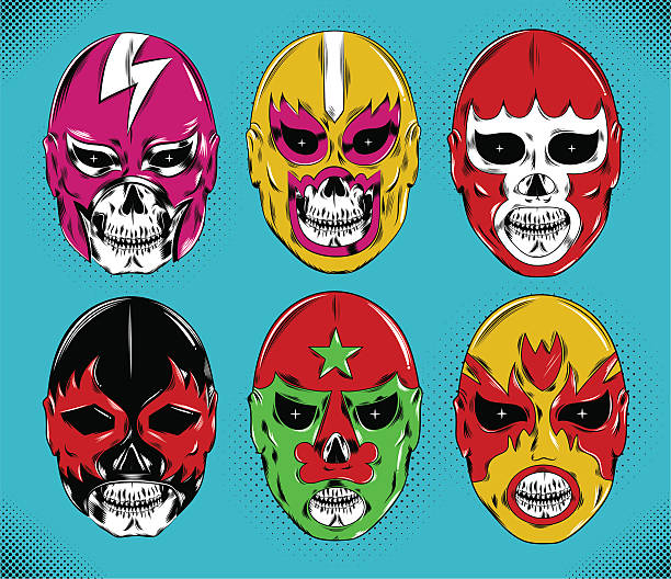 ilustraciones, imágenes clip art, dibujos animados e iconos de stock de dead luchador máscaras - pencil drawing flash