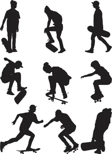 Vector illustration of Pro skaters skateboarding