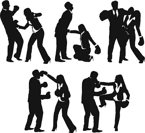 Vector illustration of Business people resolving conflicts with boxing gloves