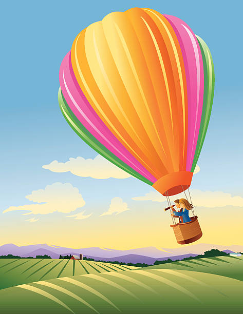 Balloon over farmland vector art illustration