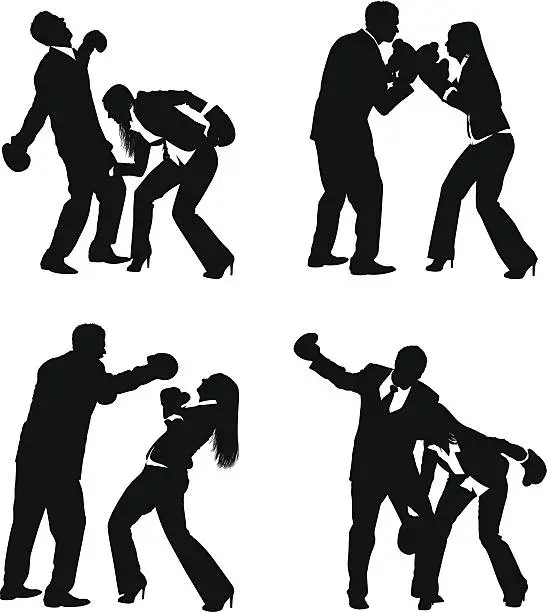 Vector illustration of Business fight men and woman with boxing gloves