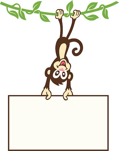 Vector illustration of Monkey hanging sign