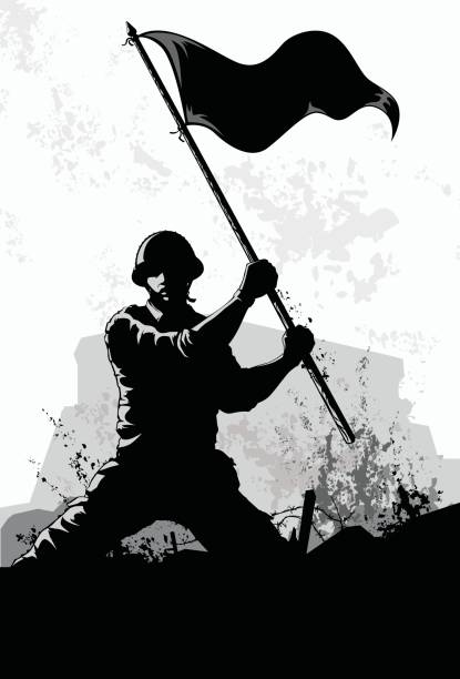 ilustraciones, imágenes clip art, dibujos animados e iconos de stock de saludar con la mano en la bandera - army men