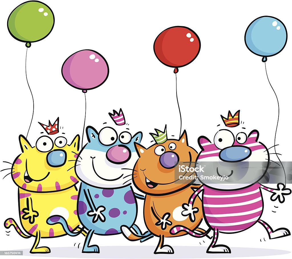 Quatre chats de fête - clipart vectoriel de Danser en ligne libre de droits