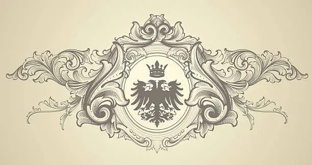 Vector illustration of Eagle Baroque Crest coat of arms