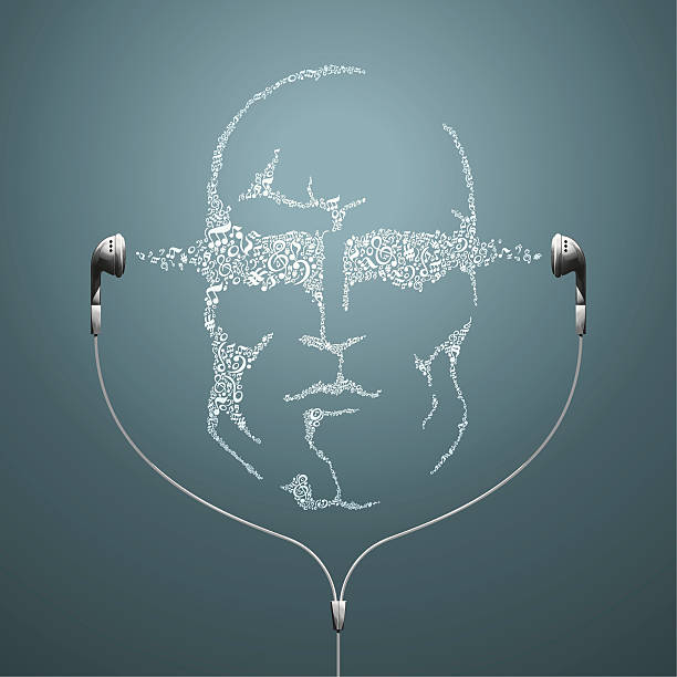 muzyka mężczyzna twarz z słuchawki - modern art human face silhouette sound stock illustrations