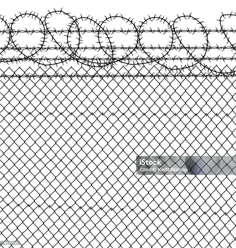 Prigione con filo spinato & catena parete - arte vettoriale royalty-free di Sbarra del carcere