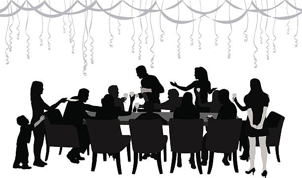 ilustraciones, imágenes clip art, dibujos animados e iconos de stock de celebración - toast party silhouette people
