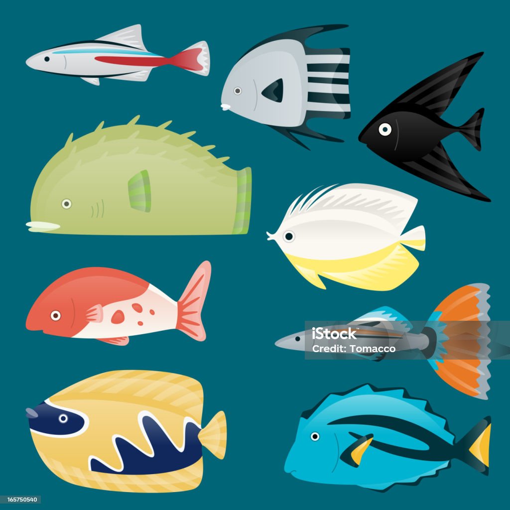 深い水の海のトロピカルな水中の海洋魚セット - ひれのロイヤリティフリーベクトルアート