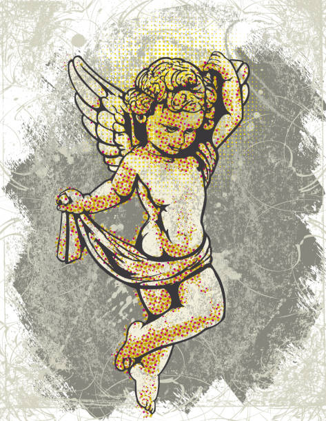 Angel Background Illustration of angel on a wall cherub stock illustrations