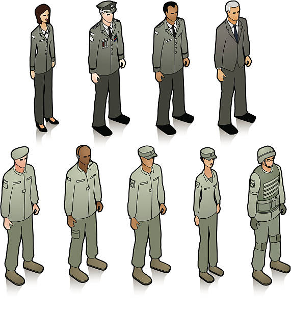 A group of military personnel dressed in uniform Nine military people in EPS and JPEG format.  chief of staff stock illustrations