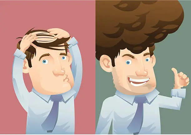 Vector illustration of hair fall & grow, before and after