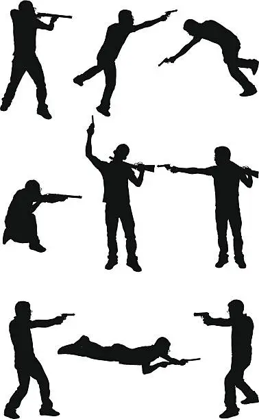 Vector illustration of Men in a gun fight shoot out