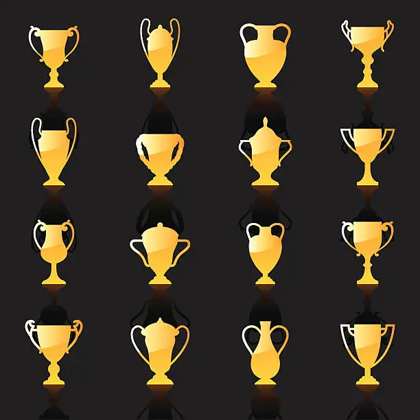 Vector illustration of Glossy Trophies & Urns