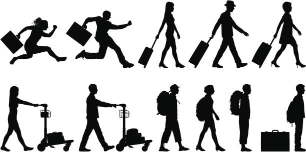 reisende - pushing pulling men silhouette stock-grafiken, -clipart, -cartoons und -symbole