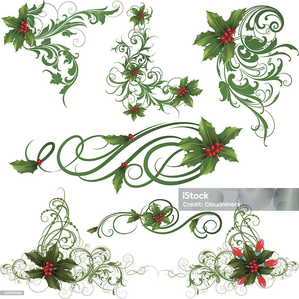 Ornamenti di Natale Agrifoglio - arte vettoriale royalty-free di Natale