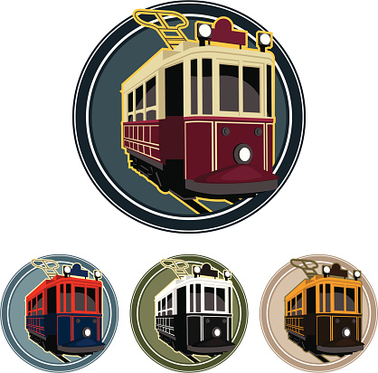 an editable vector classic tramway with color alternatives.