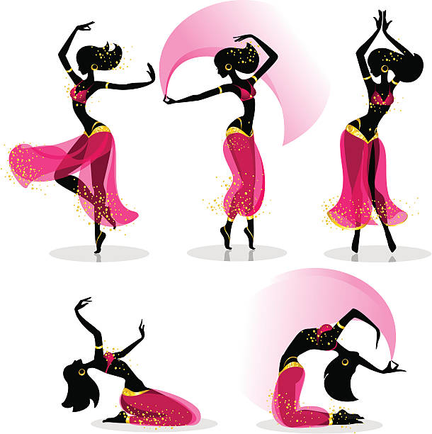 Different belly dancers poses and motions Silhouettes of a girl dancing belly dance belly dancing stock illustrations