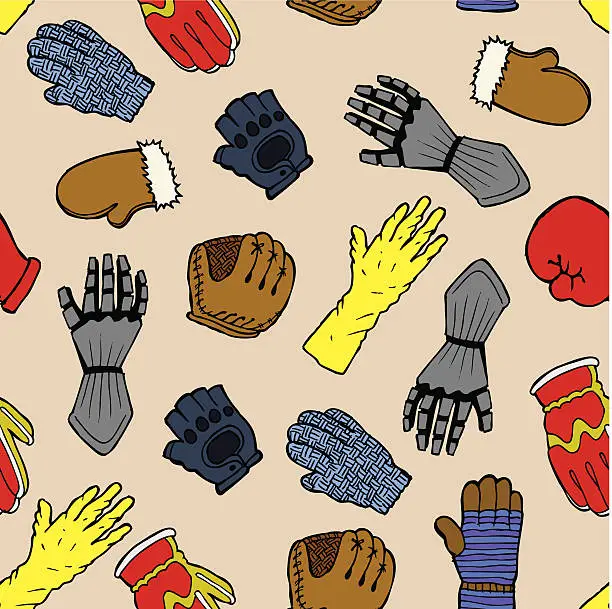 Vector illustration of Many Gloves Seamless