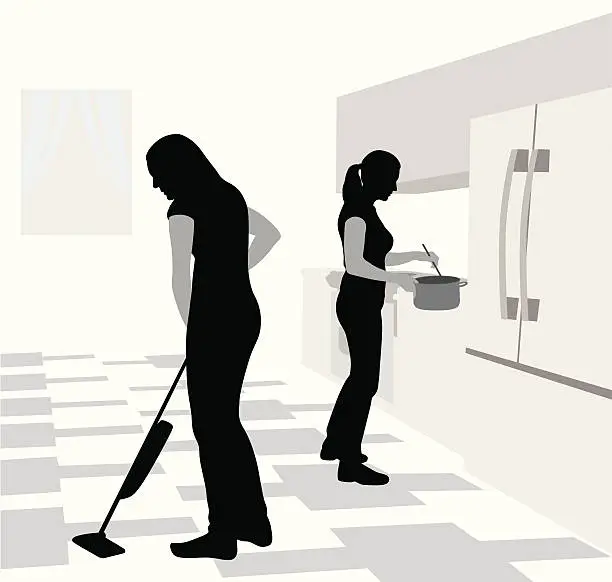 Vector illustration of Kitchen Chores Vector Silhouette