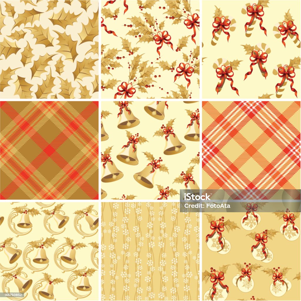 Christmas wrapping paper A collection of Christmas wrapping papers, 9 seamless pattern. (ZIP contains: AI8, CDR8, PDF) Gold Colored stock vector