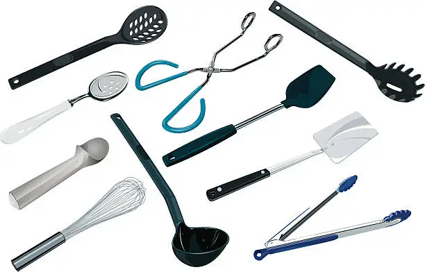 Vector illustration of Kitchen Utensils - Spoons, Tongs and Spatulas