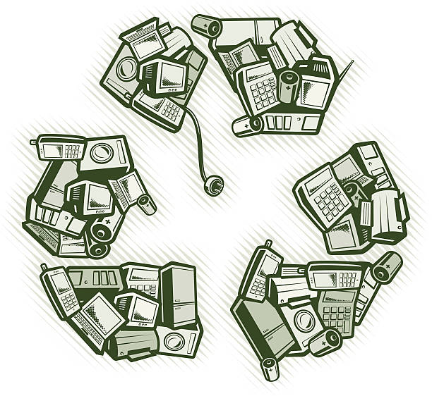 WEEE recycle concept Waste Electrical and Electronic Equipment (WEEE) recycle concept. recycling computer electrical equipment obsolete stock illustrations