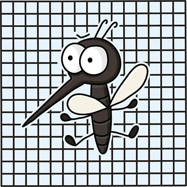 Vector illustration of mosquito on a fly net