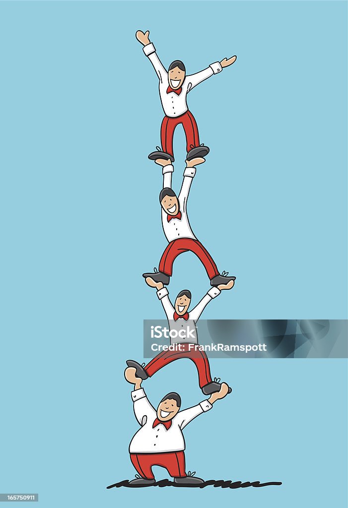 Acrobatic Human Pyramid "Sketchy vector illustration of 4 acrobats, who built a human pyramid. Line art, color and background are on separate layers, so you also can use the illustration on your own background. The colors in the .eps-file are ready for print (CMYK). Included files: EPS (v8) and Hi-Res JPG." Human Pyramid stock vector