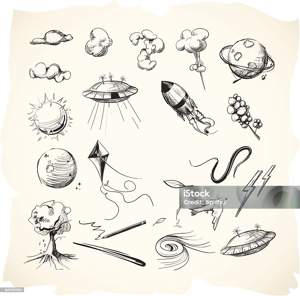 Interstellar Sketches or Drawings Sketches and doodles of interstellar objects Doodle stock vector