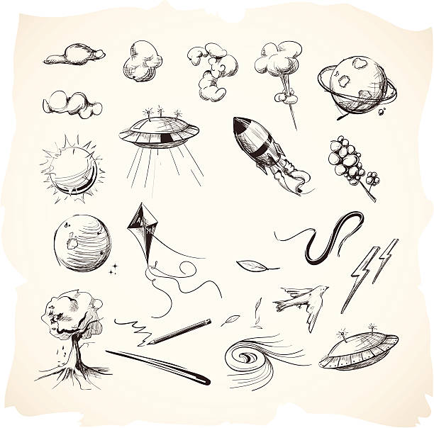 Interstellar Sketches or Drawings Sketches and doodles of interstellar objects wind illustrations stock illustrations