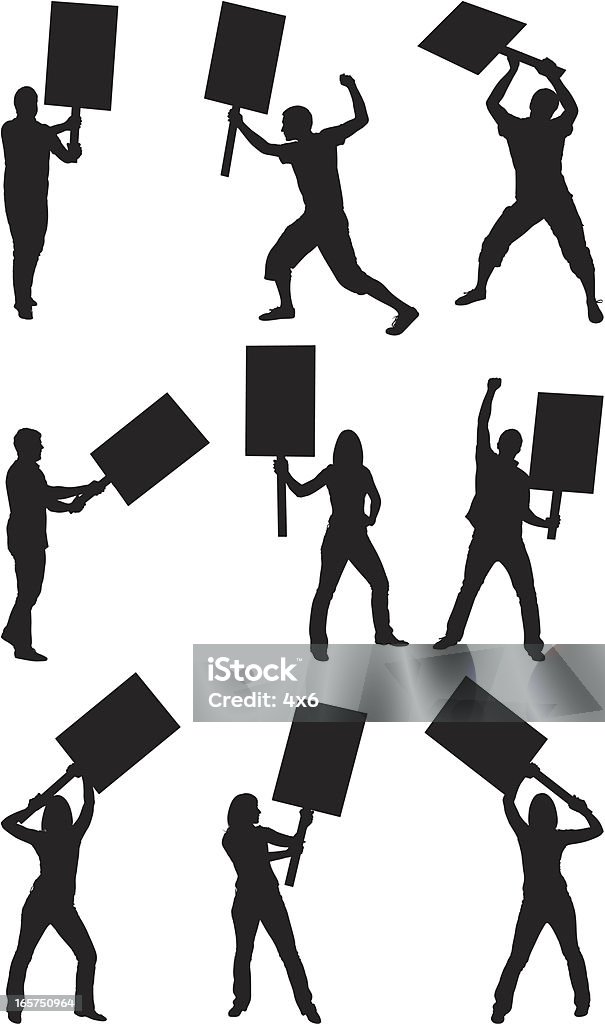 Men and women protesting with picket signs Adult stock vector