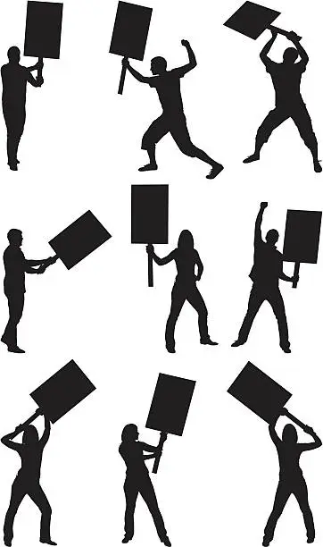 Vector illustration of Men and women protesting with picket signs