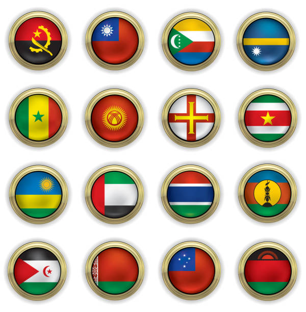 всемирный флаг пуговицы - england senegal stock illustrations