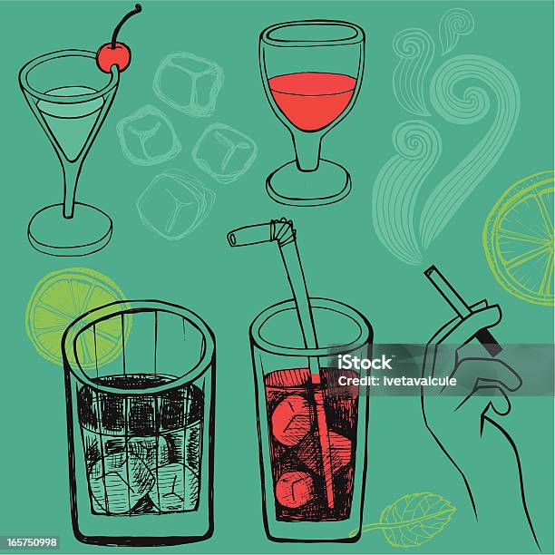 Vetores de Rabisco De Bebidas e mais imagens de Cigarro - Cigarro, Copo de Martini, Ilustração e Pintura
