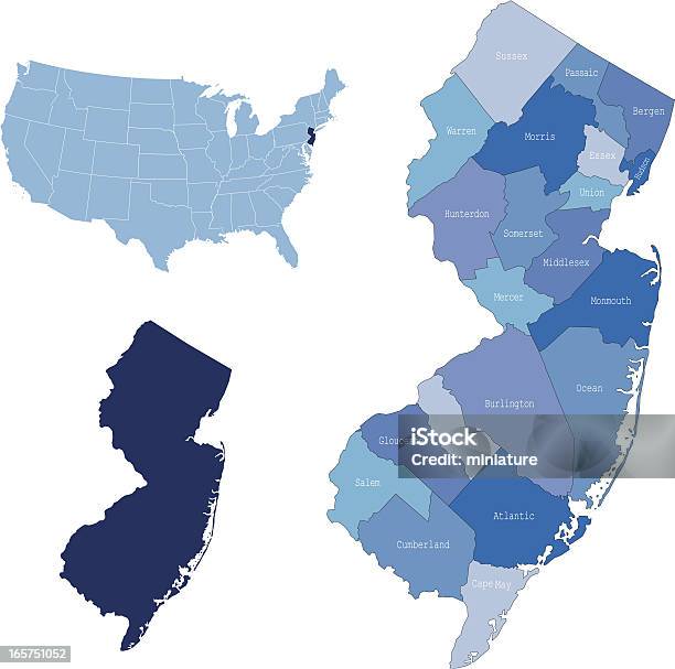 New Jersey State Counties Map Stock Illustration - Download Image Now - New Jersey, Map, District