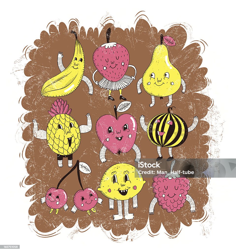 doodle fruits set of cute doodle fruits, with grunge texture Characters stock vector