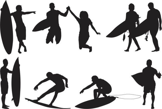 illustrations, cliparts, dessins animés et icônes de surf amateurs de surf - silhouette one finger sports equipment recreational pursuit