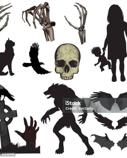 Halloween Elements Stock Illustration - Download Image Now - Werewolf, Domestic Cat, Skull