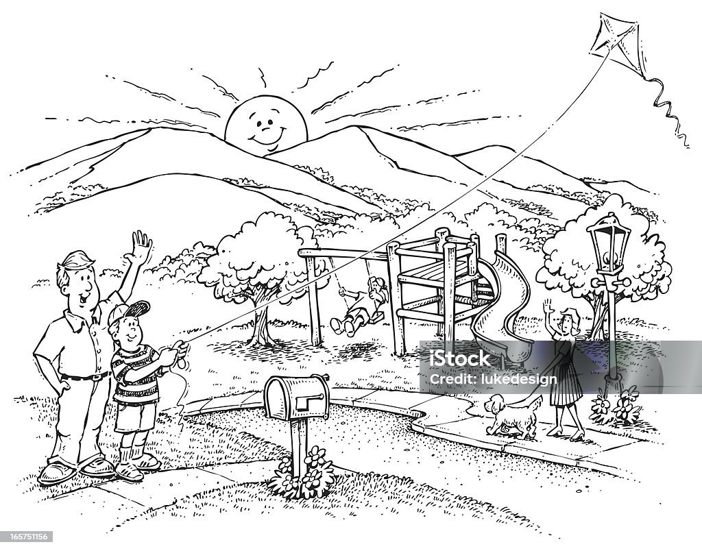 Community Illustration of community, park and neighbors. Kite - Toy stock vector