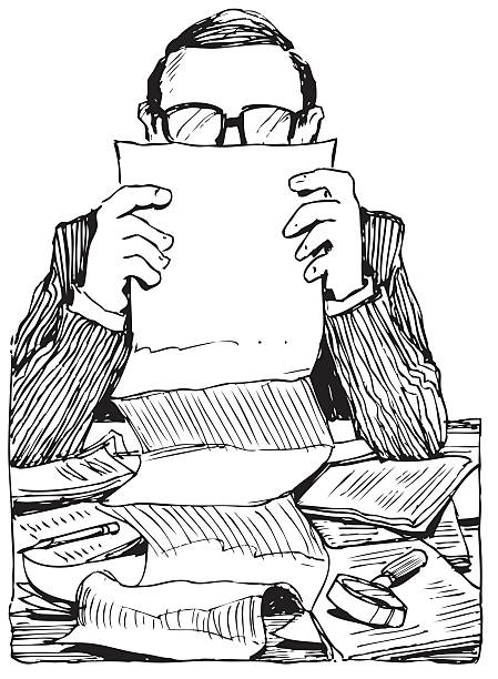 Read Contracts Well Illustration of man reading contract. read the fine print stock illustrations