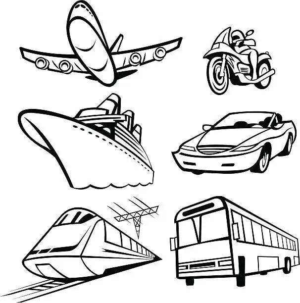 Vector illustration of Transportation - Ground, Water and Air Vehicles