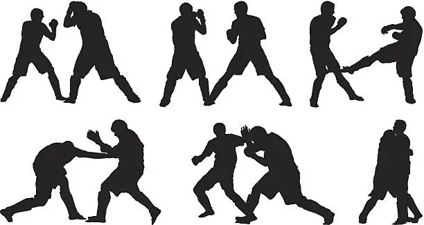 Vector illustration of Male fighters kickboxing