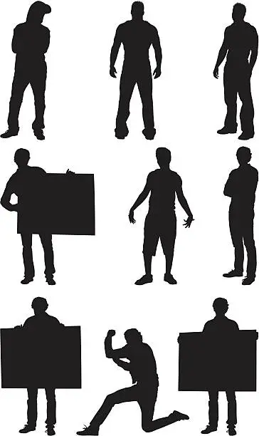 Vector illustration of Macho guys and men holding signs